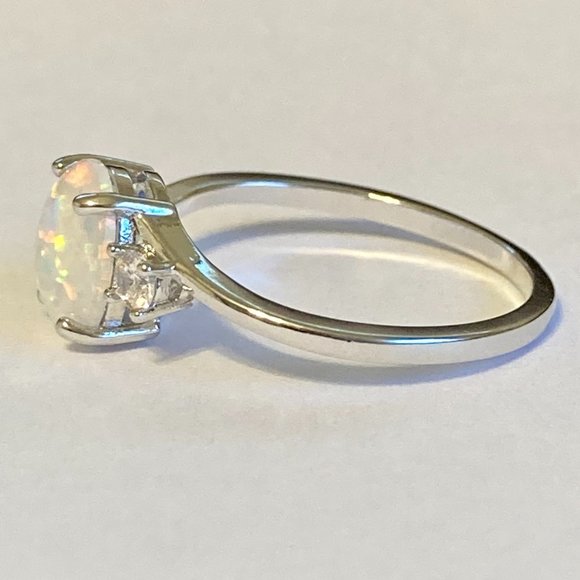 Opal Stone Ring Solitaire Silver Plated Simulated Oval Cut Size 9 10 11 - Picture 6 of 10